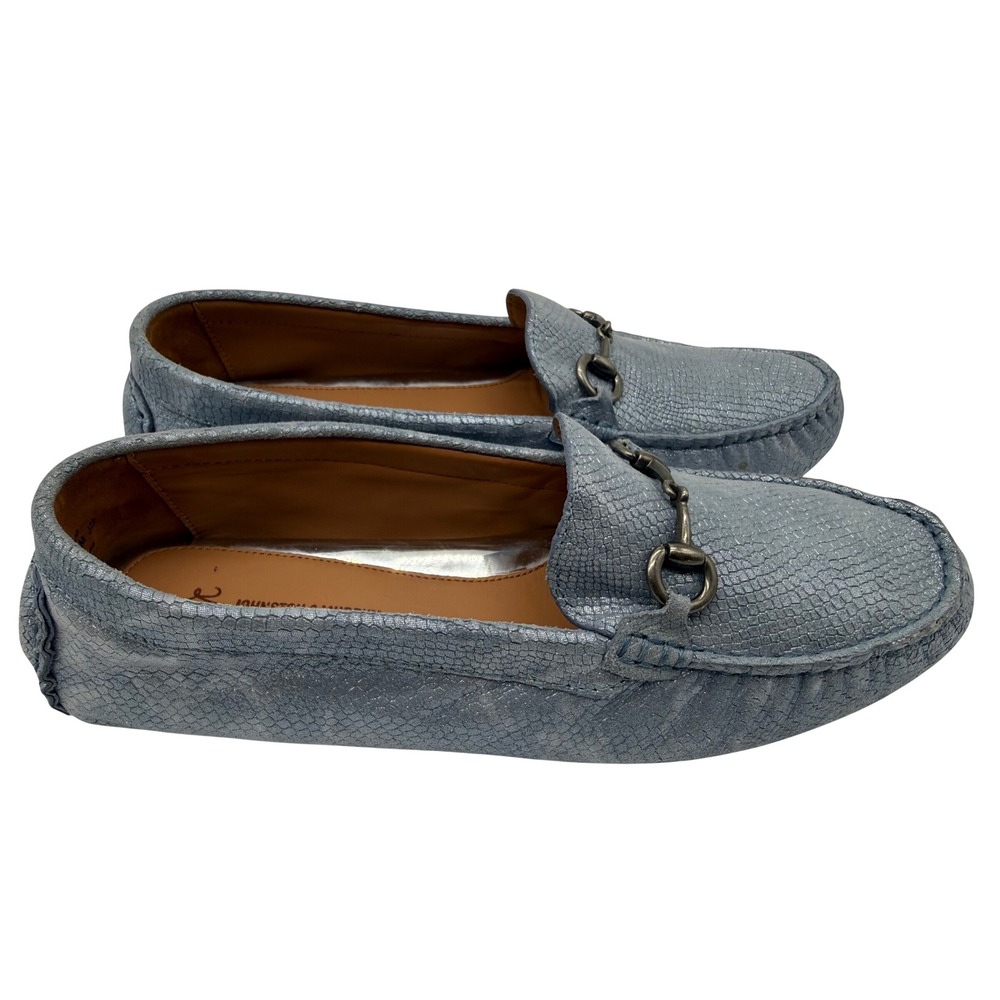 Johnston & Murphy Loafers Womens 8.5 Blue Excellent Snakeskin Bit Driving Mocs
